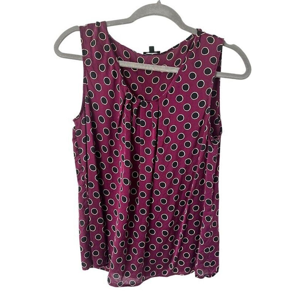 Talbots Women’s Tank Top Blouse Dot‎ Wine Purple Boho Flowy Sleeveless Size 10